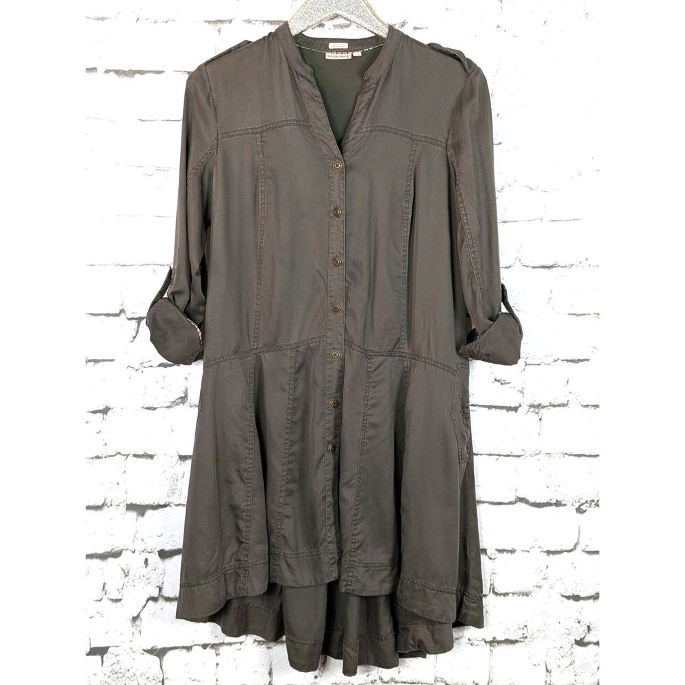 ANTHRO HOLDING HORSES Mariona Utility Shirt Dress Army Green Pockets Size 4